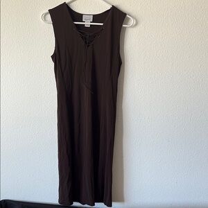 Brown Sleeveless Lace-Up Dress